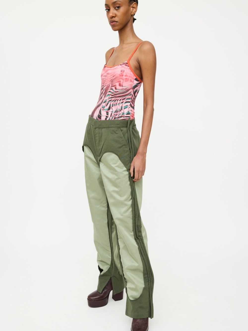 Diesel Two-Tone Olive Wide-Leg Utility Pants